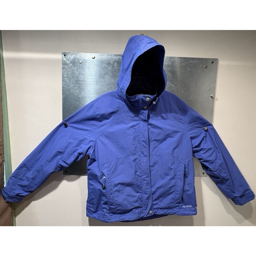 LL Bean 3 in 1 Jacket Women's Blue Windbreaker Hid-a-Hood Rain Jacket L-REG - Picture 16 of 16